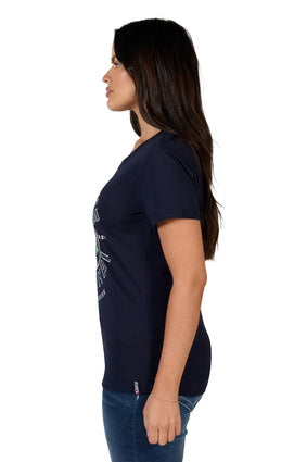 BULLZYE WOMEN'S ROSE SS TEE - NAVY