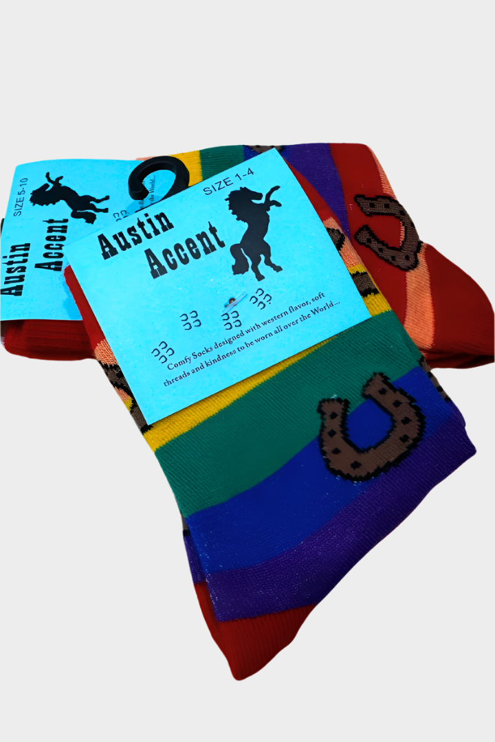 Austin Accent Kids Socks Multi with Horse Shoe Pattern