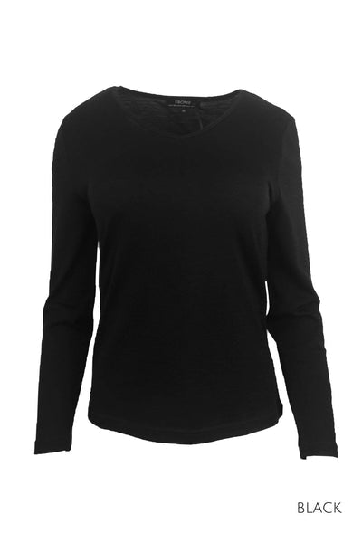 EBONY WOMENS 100% MERINO LONG SLEEVE V NECK CREW TOP