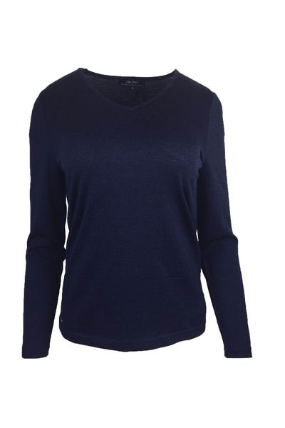 EBONY WOMENS 100% MERINO LONG SLEEVE V NECK CREW TOP