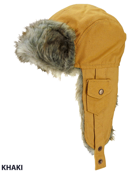 AVENEL CANVAS FLYING CAP WITH FUR LINING