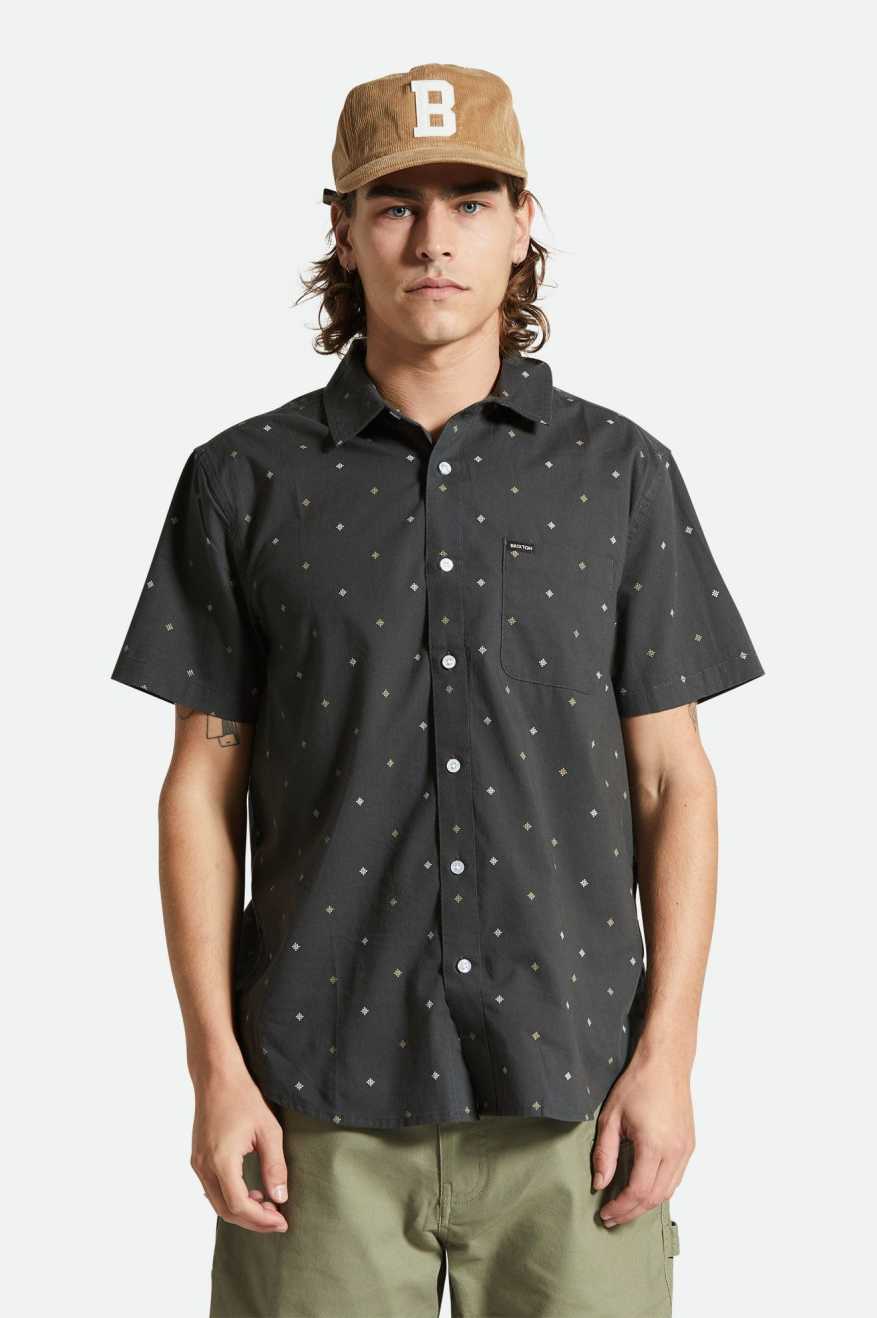 Brixton Men's Charter Charter Print S/S Shirt - Washed Black Pyramid