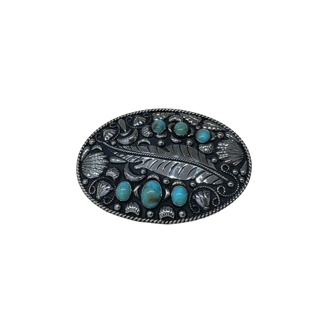 Austin Accent Buckle Oval with Feather and Turquoise Accents