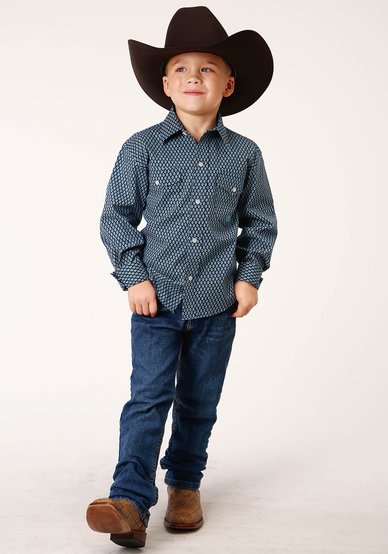 Roper Boys Amarillo Collection Long Sleeve Shirt - Blue