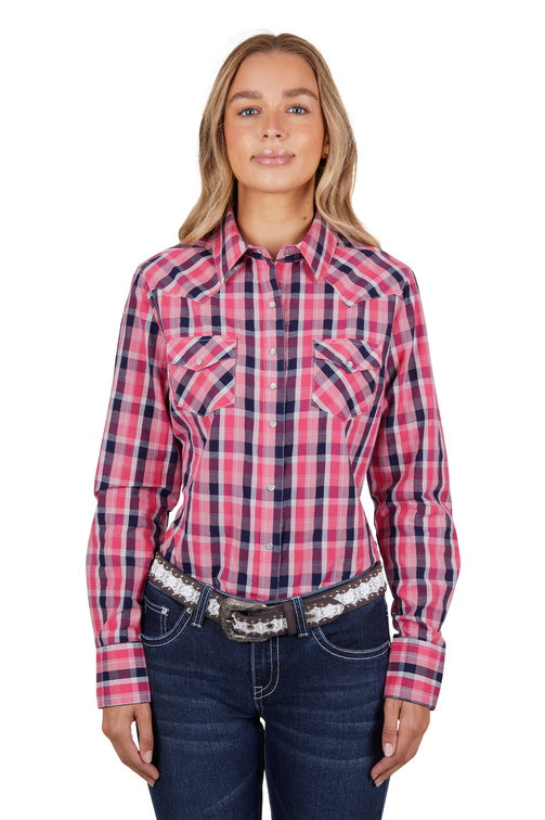 PURE WESTERN WOMENS LULU L/S SHIRT (CORAL)