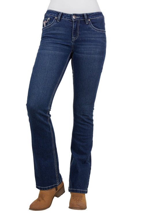 PURE WESTERN WOMENS AVA BOOTCUT JEAN 32L (INDIGO)