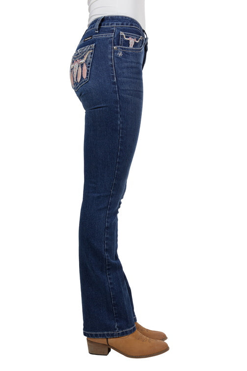 PURE WESTERN WOMENS AVA BOOTCUT JEAN 32L (INDIGO)