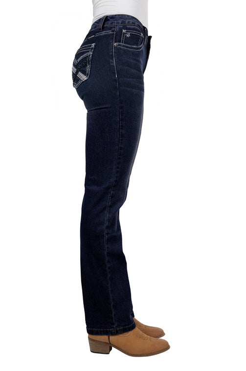 PURE WESTERN WOMENS KIM HI RISE BOOTCUT JEAN 34L (MIDNIGHT)