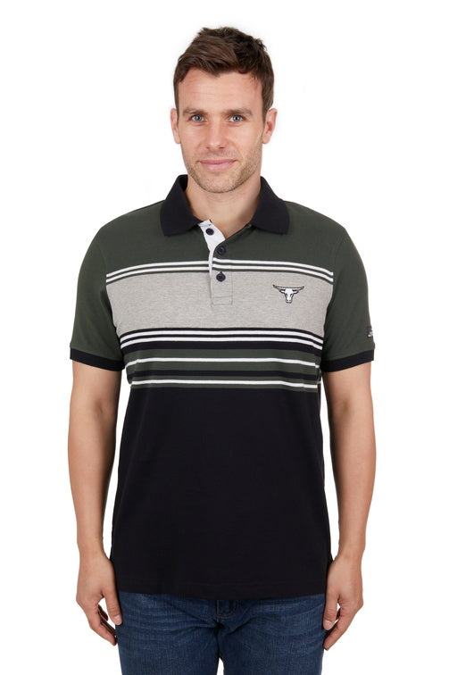 PURE WESTERN MENS  BECK SS POLO SHIRT (BLACK/GREEN)