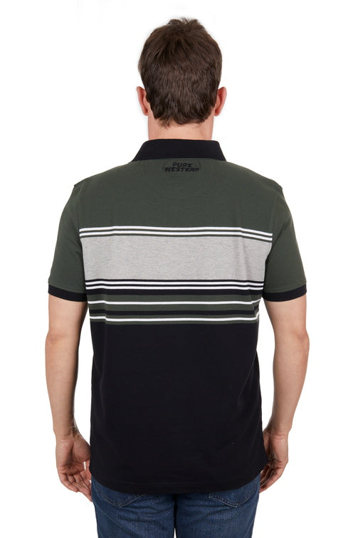 PURE WESTERN MENS  BECK SS POLO SHIRT (BLACK/GREEN)