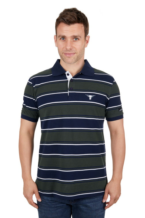 PURE WESTERN MENS CARL SS POLO SHIRT (NAVY/GREEN)