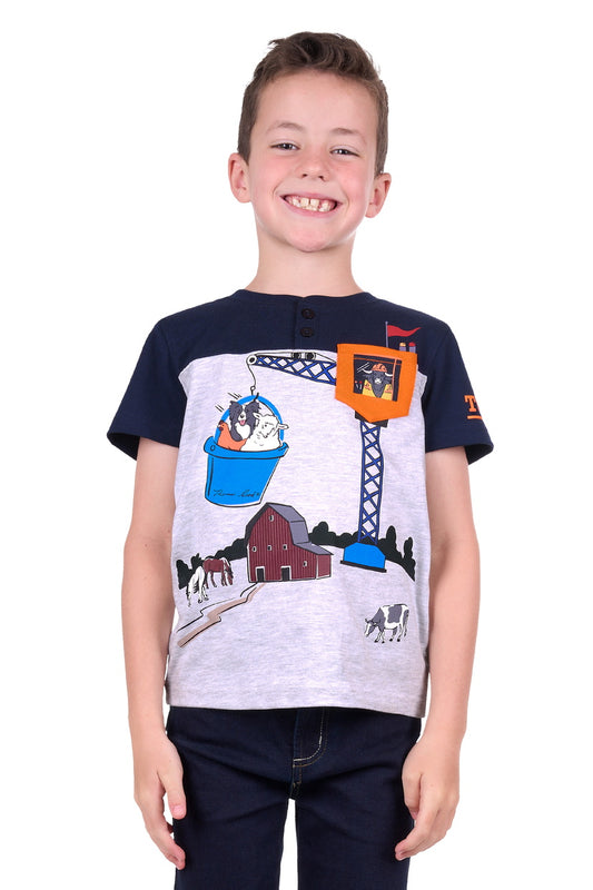 THOMAS COOK BOYS RILEY 1PKT HENLEY S/S TEE (NAVY/GREY MARLE)