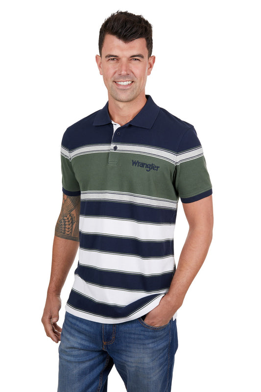 WRANGLER MENS ALEX S/S POLO (NAVY/CYPRESS)