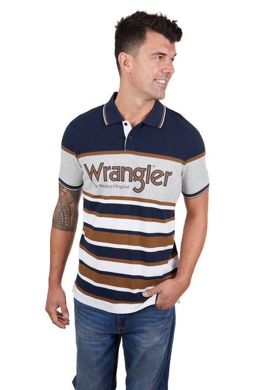 WRANGLER MENS NASH S/S POLO (NAVY/TAN)