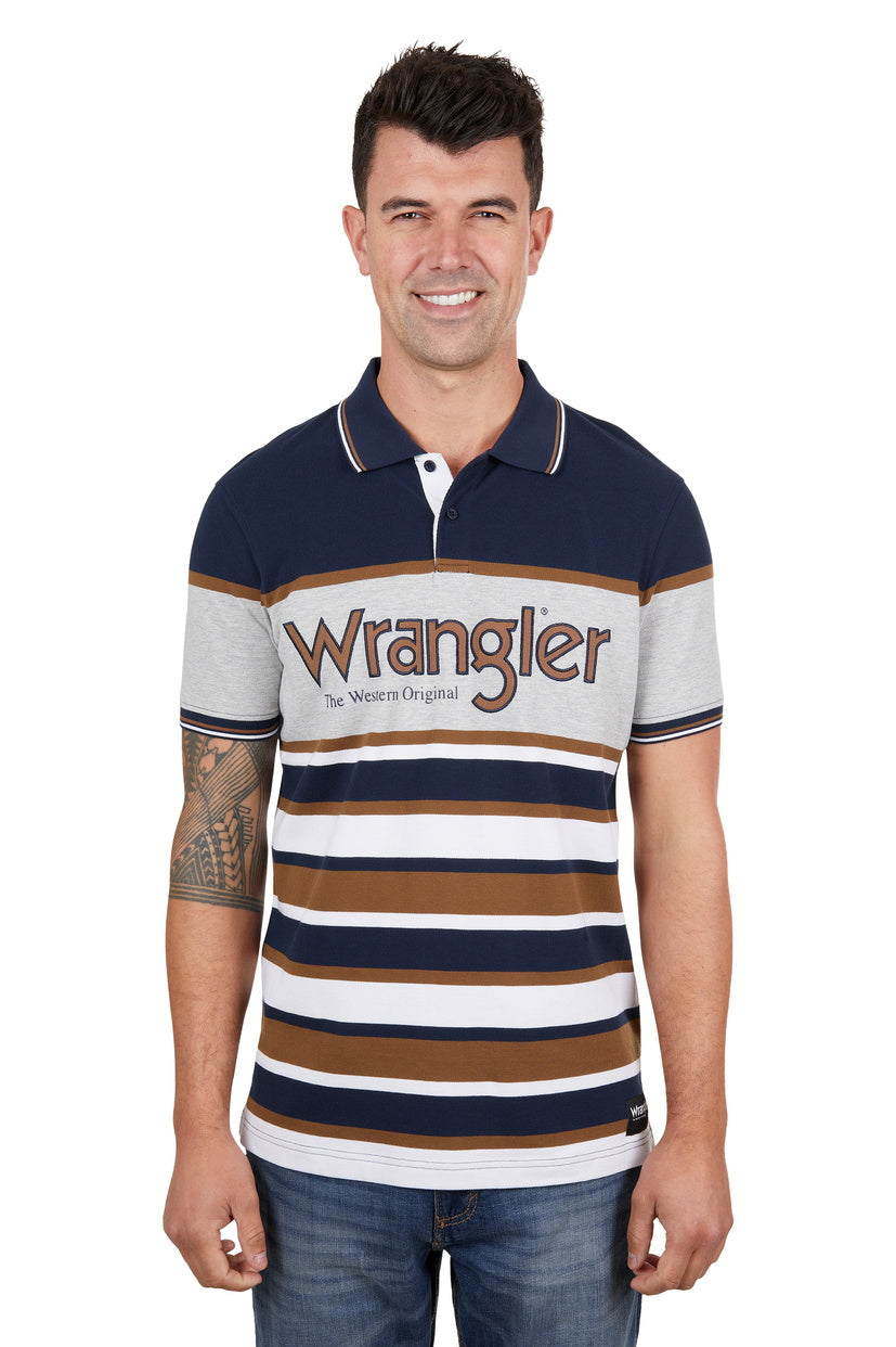 WRANGLER MENS NASH S/S POLO (NAVY/TAN)