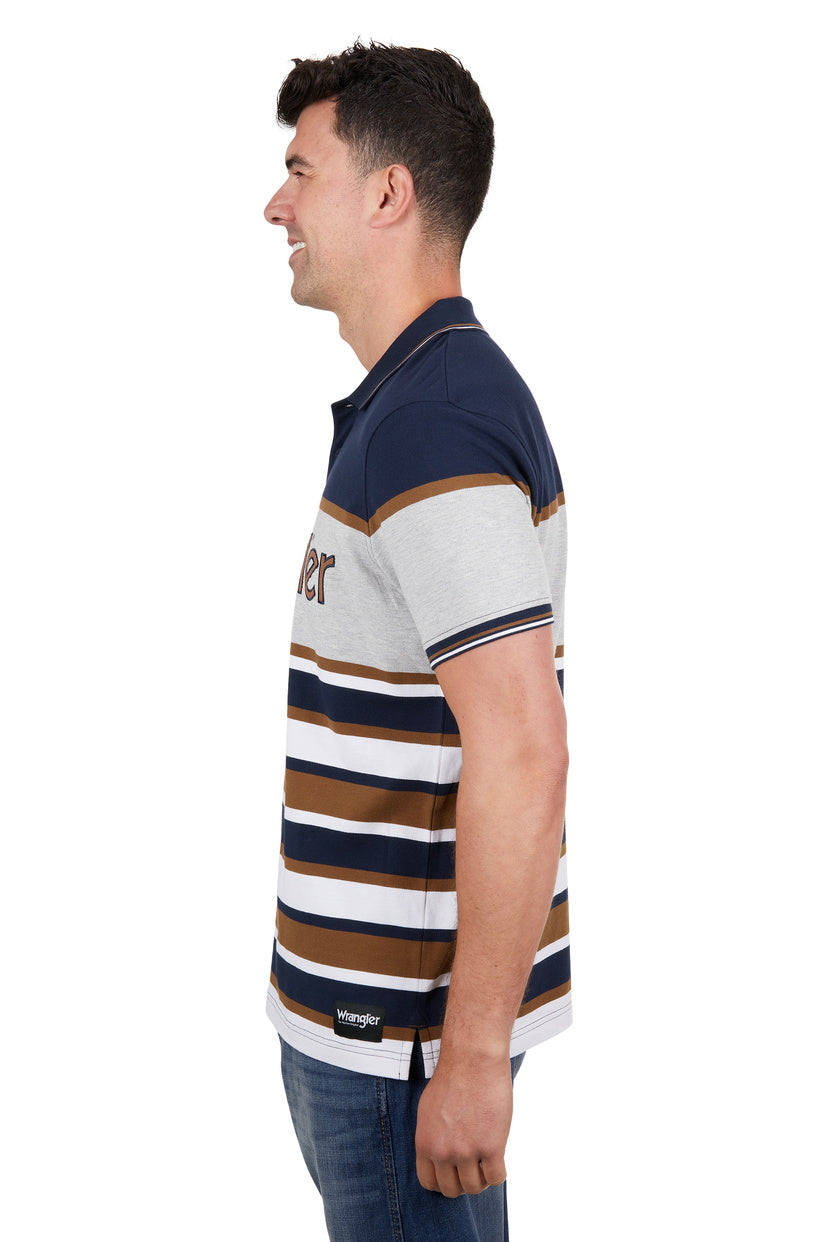 WRANGLER MENS NASH S/S POLO (NAVY/TAN)