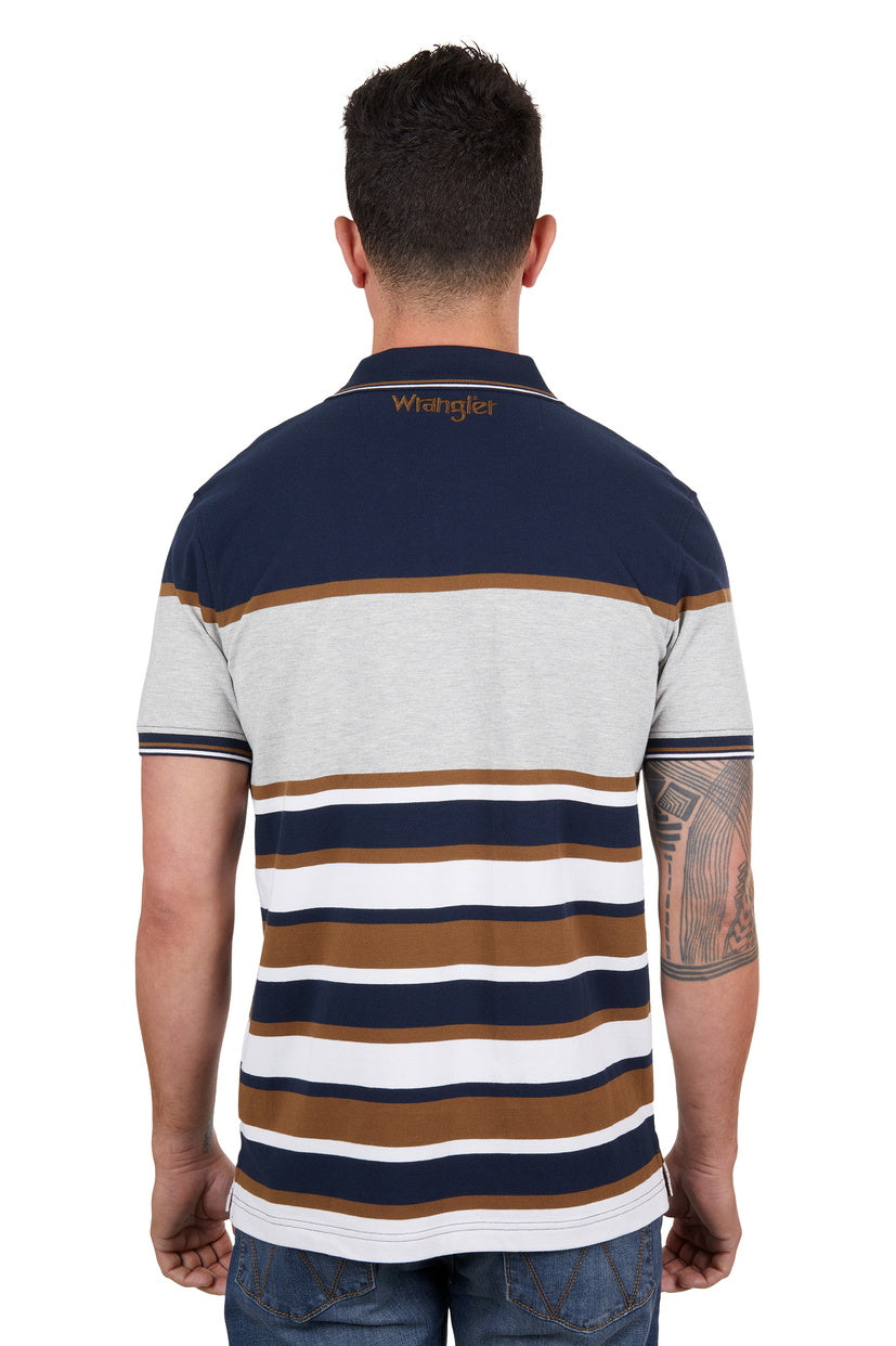 WRANGLER MENS NASH S/S POLO (NAVY/TAN)