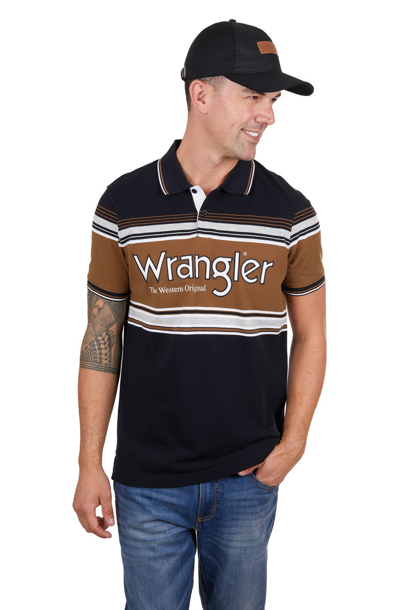 WRANGLER MENS KANE S/S POLO (BLACK/TAN)