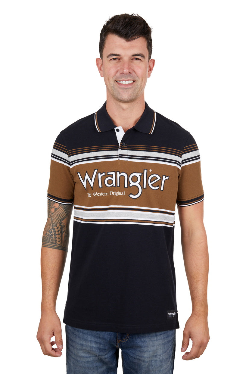 WRANGLER MENS KANE S/S POLO (BLACK/TAN)