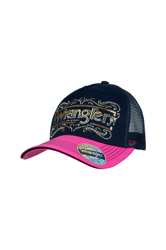 WRANGLER WOMENS BILLY TRUCKER CAP (NAVY/PINK)