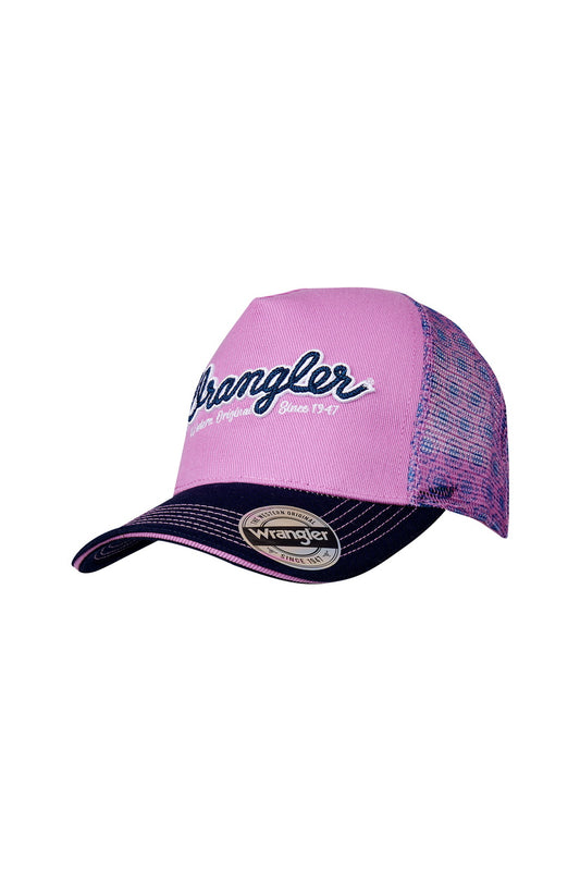 WRANGLER WOMENS KRISTA HP PONYTAIL TRUCKER CAP (PINK/NAVY)