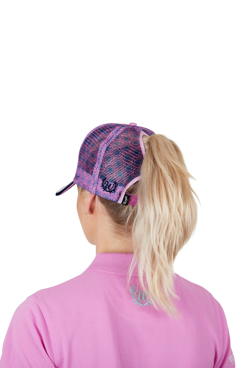 WRANGLER WOMENS KRISTA HP PONYTAIL TRUCKER CAP (PINK/NAVY)