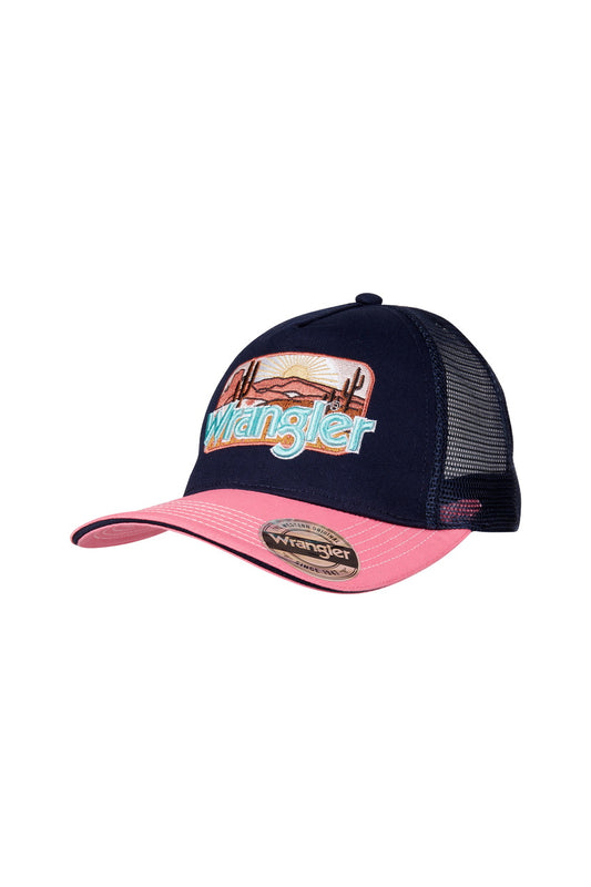 WRANGLER WOMENS ROMY TRUCKER CAP (NAVY/PEACH)