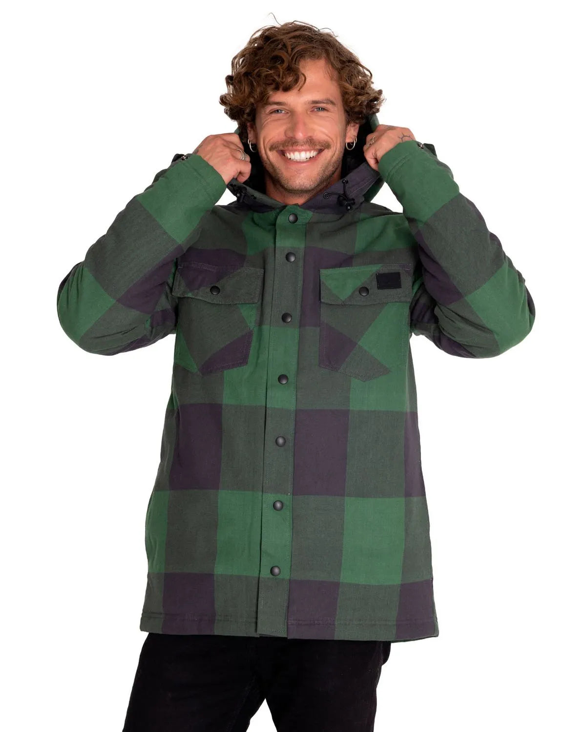 CAT MEN'S FLANNEL SNAP FRONT LIGHTWEIGHT INSULATED HOODED JACKET