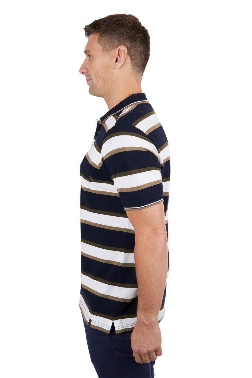 THOMAS COOK MENS ASH TAILORED 1-PKT S/S POLO (NAVY/TAN)