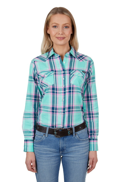 WRANGLER WOMENS PIPPA LONG SLEEVE SHIRT (GREEN)