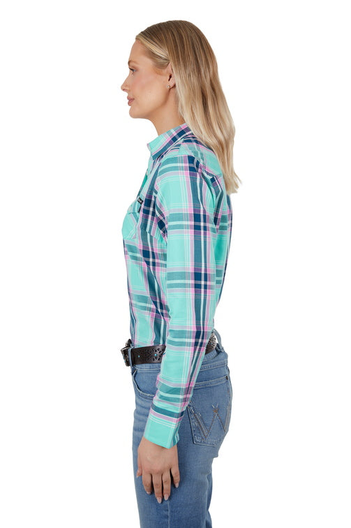 WRANGLER WOMENS PIPPA LONG SLEEVE SHIRT (GREEN)