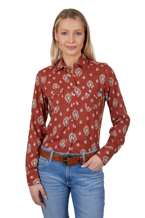 WRANGLER WOMENS OLIVIA LONG SLEEVE SHIRT (RUST)