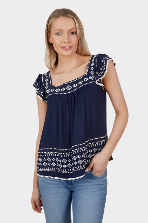 WRANGLER WOMENS ESTHER BLOUSE (NAVY)