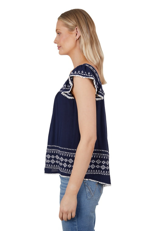 WRANGLER WOMENS ESTHER BLOUSE (NAVY)