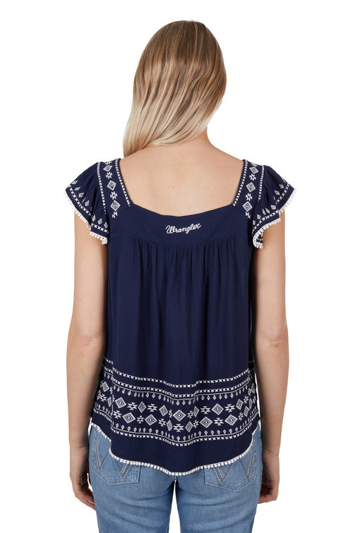 WRANGLER WOMENS ESTHER BLOUSE (NAVY)