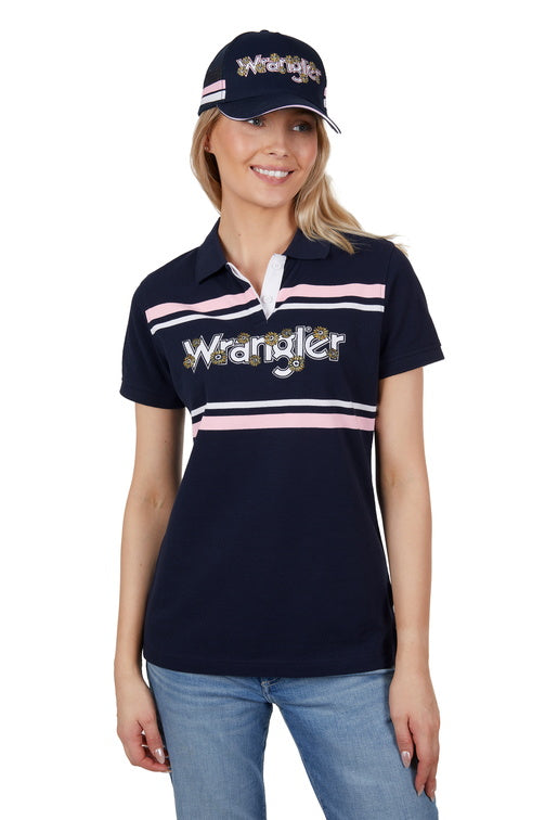 WRANGLER WOMENS DAISY S/S POLO (NAVY)