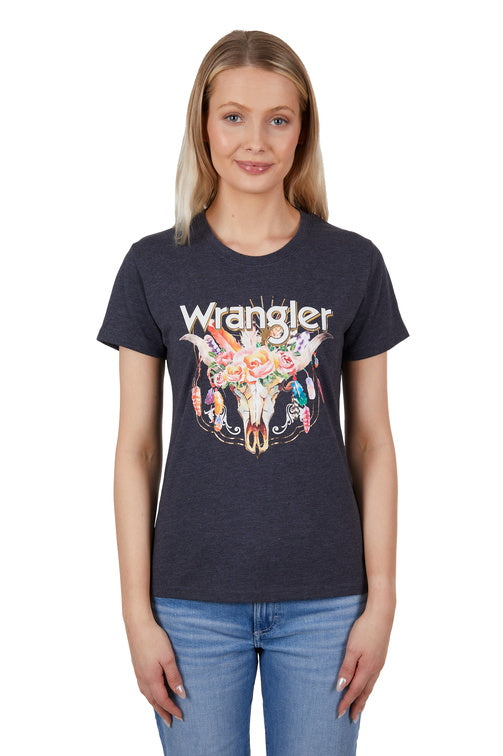 WRANGLER WOMENS JAYDE S/S TEE (CHARCOAL MARLE)-CLEARANCE