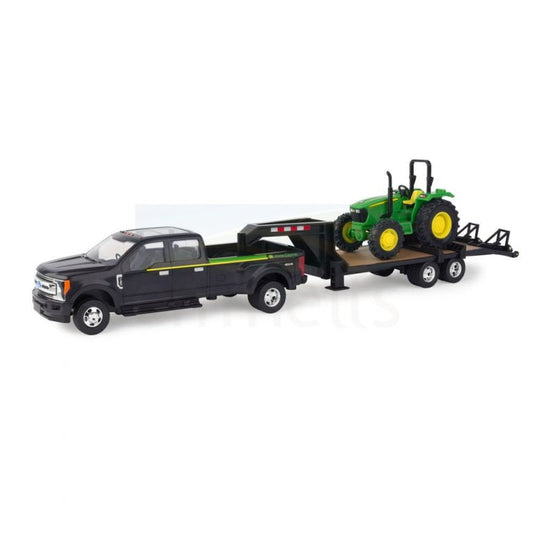 JOHN DEERE FORD F-350 PICKUP TRUCK WITH GOOSENECK TRAILER AND TRACTOR