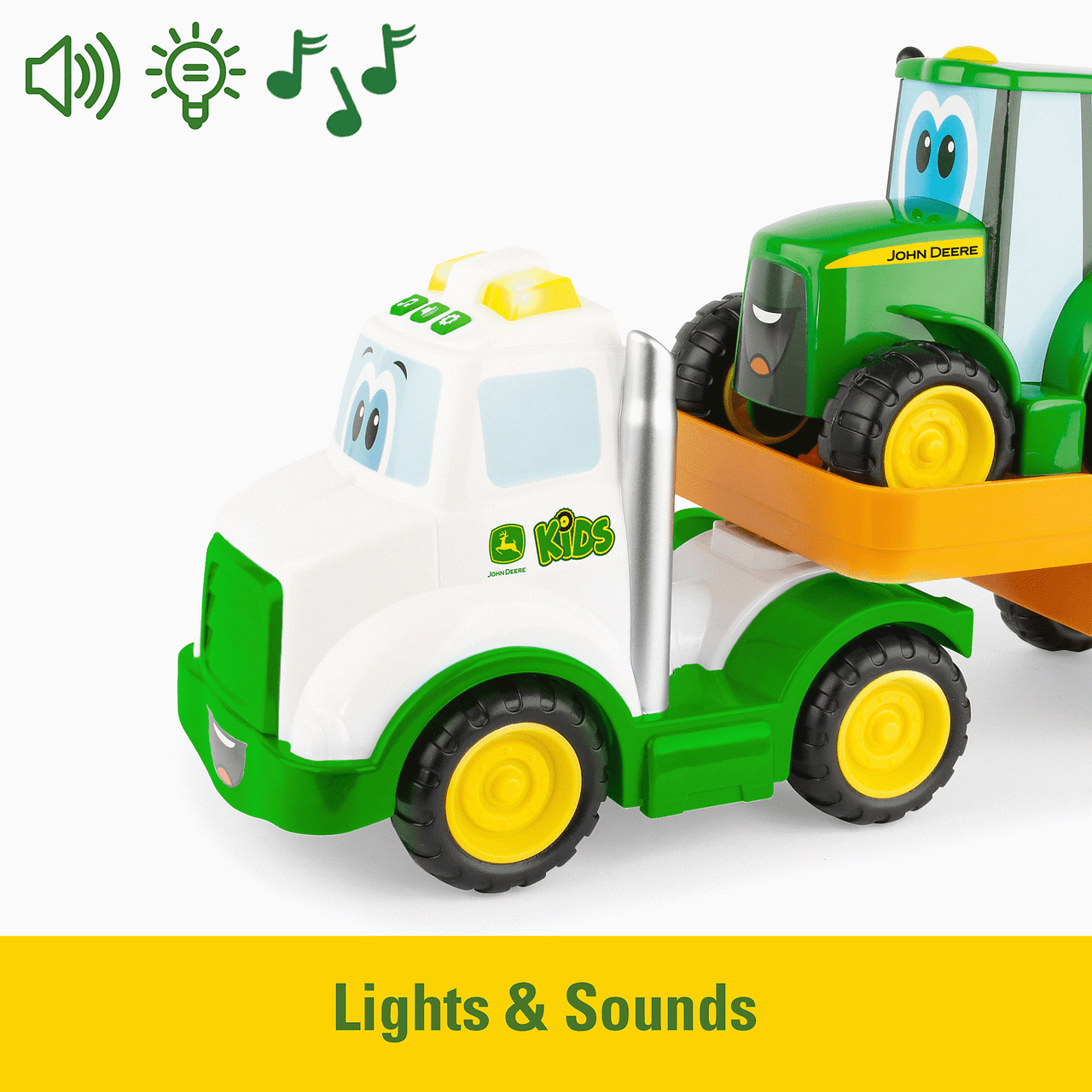 John Deere Lights & Sounds Farmin' Friends Toy Hauling Set with Truck and Backhoe Tractor