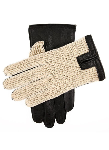 Dents Men's Crochet-Back Imitation Peccary Leather Driving Gloves (Black)