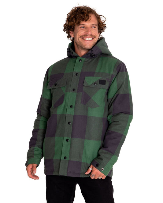 CAT MEN'S FLANNEL SNAP FRONT LIGHTWEIGHT INSULATED HOODED JACKET