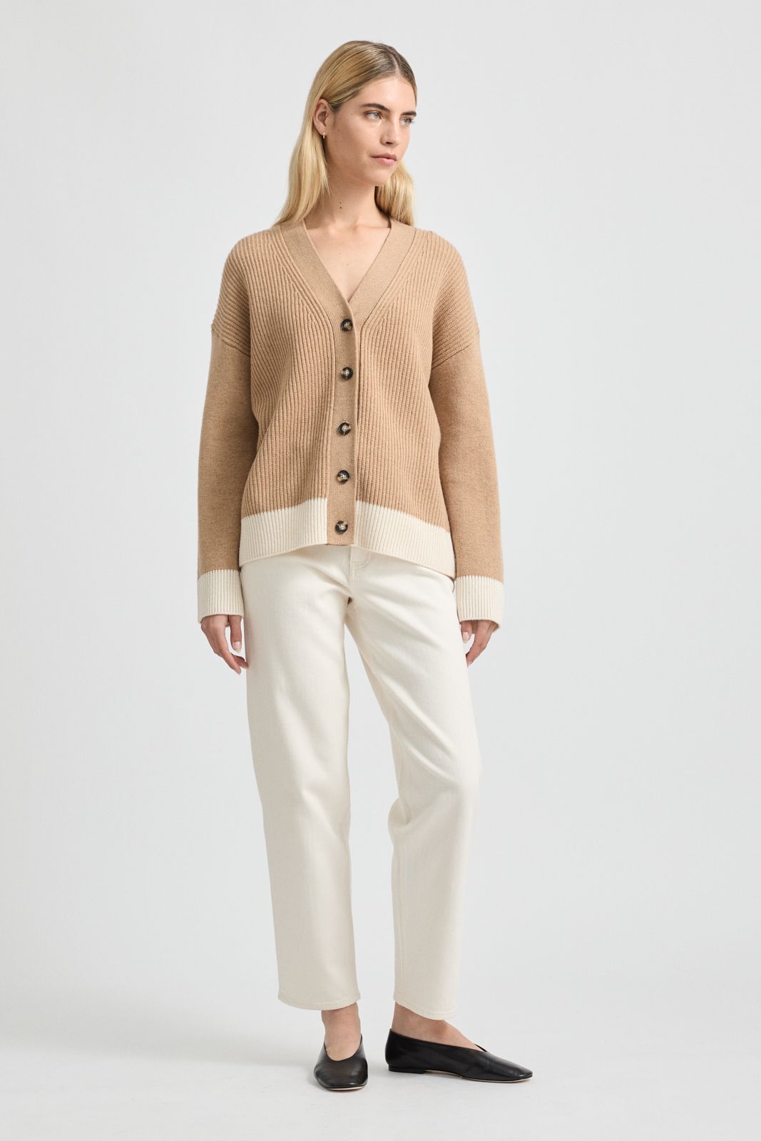 Tooralie Women's Contrast Trim Cardigan - Cashew