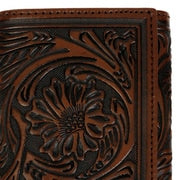 Stetson Tooled Leather Tri-Fold Wallet - Brown