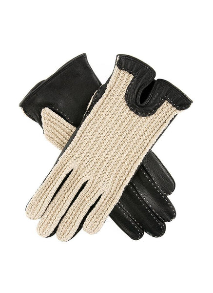 Dents Women's Handsewn Crochet-Back Imitation Peccary Leather Driving Gloves (Black)