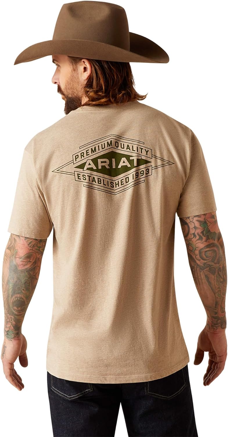 Ariat Mens Work Diamond T-shirt Steel Oatmeal heather