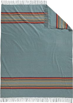 PENDLETON STRIPE 5TH AVENUE MERINO THROW - GREEN HEATHER