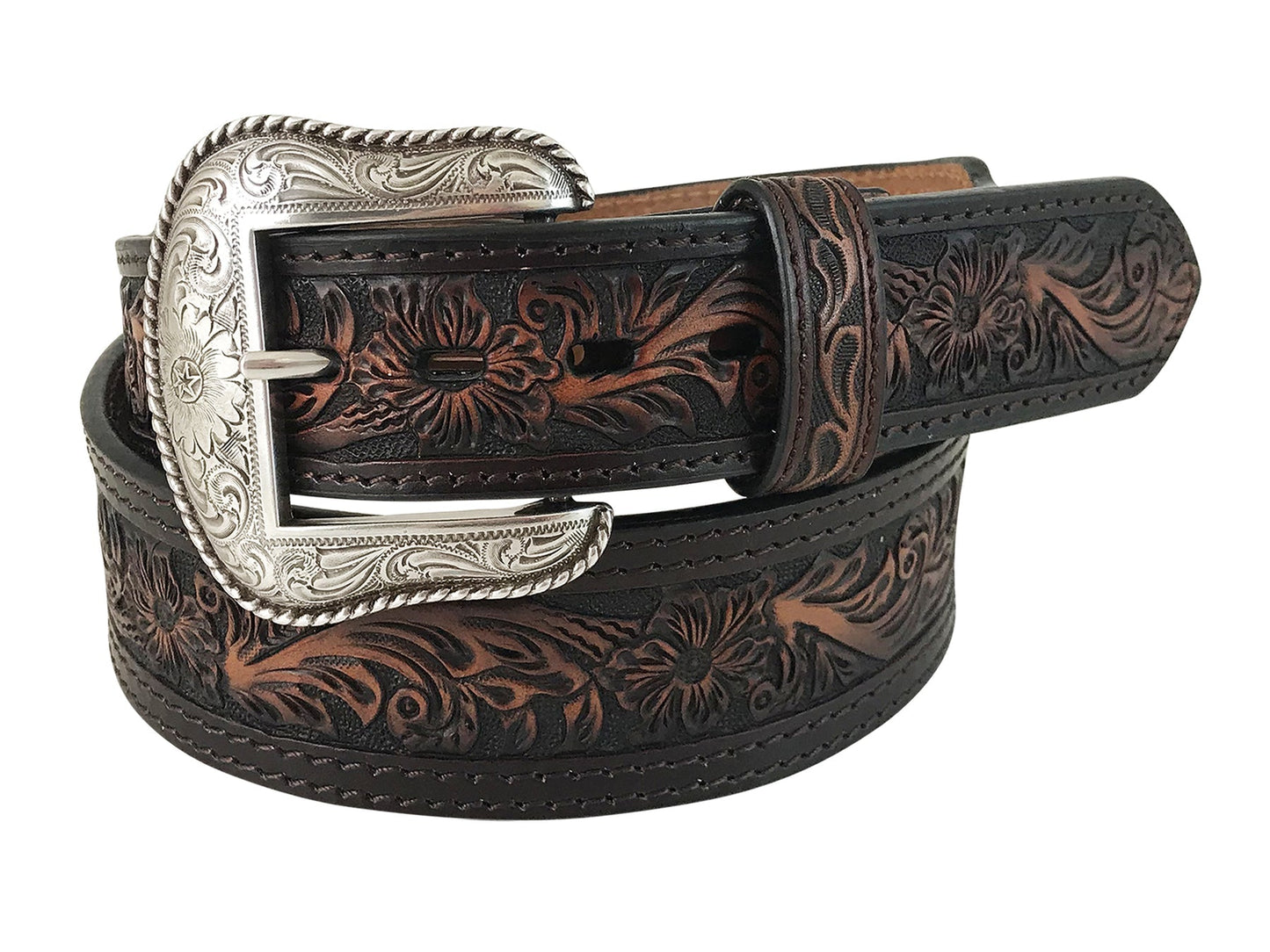 Roper Men's Hand Tooled Leather Belt (Brown)