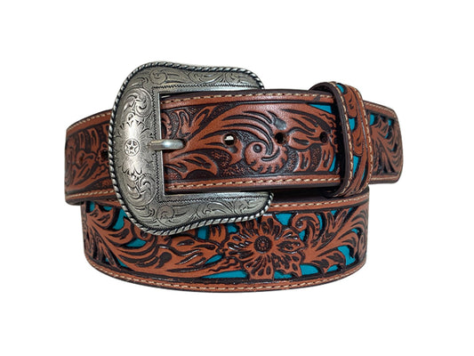 Roper Men's Tooled Leather Belt (Cognac)