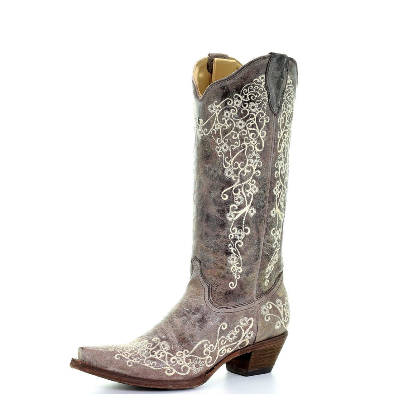 CORRAL BOOTS LADIES BONE FLORAL EMBROIDERY CRATER BROWN