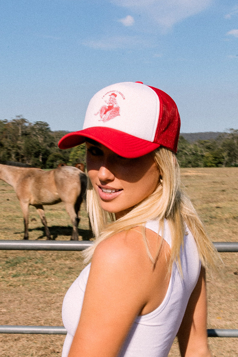 RINGERS WESTERN SOMEBODY'S PROBLEM TRUCKER CAP - RED/WHITE